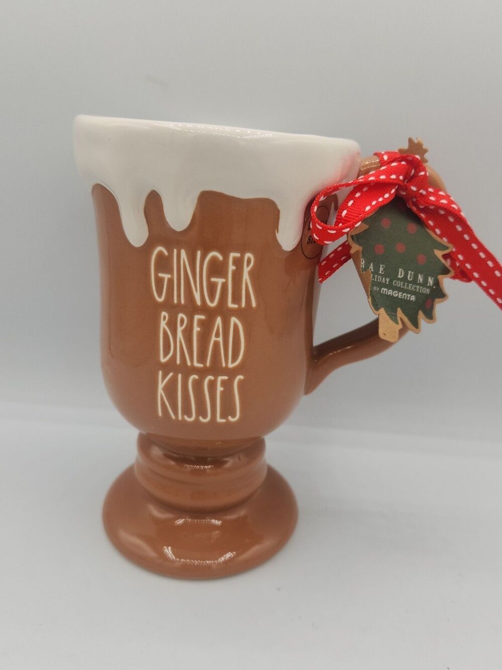 Rae Dunn New Gingerbread Kisses Christmas Pedestal Mug Holiday Cozy Magenta
